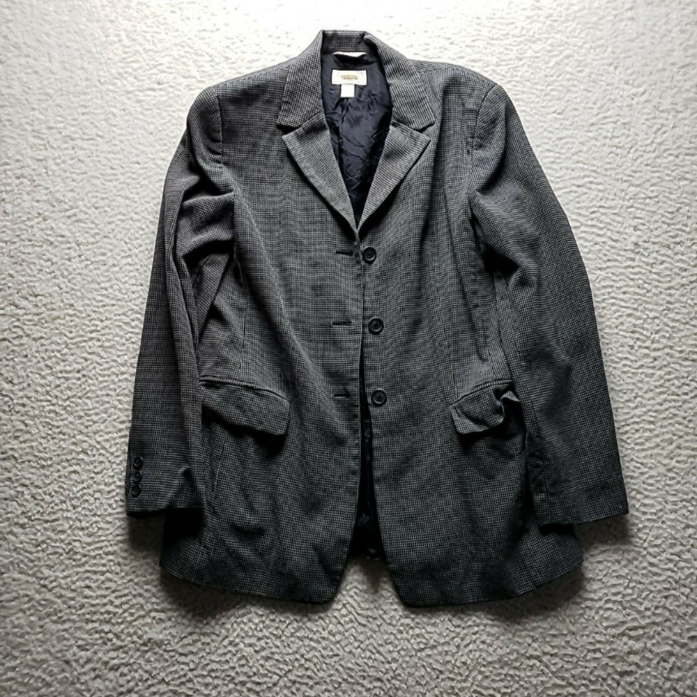 Talbots Blazer Jacket Womens 12 Gray Check Made In Italy Lined Career Suit